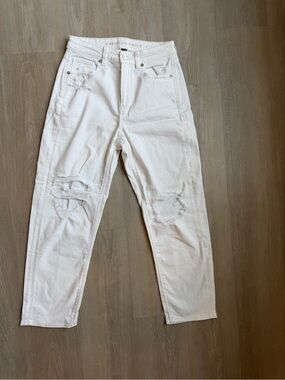 American Eagle Outfitters White Straight Leg Distressed Jeans